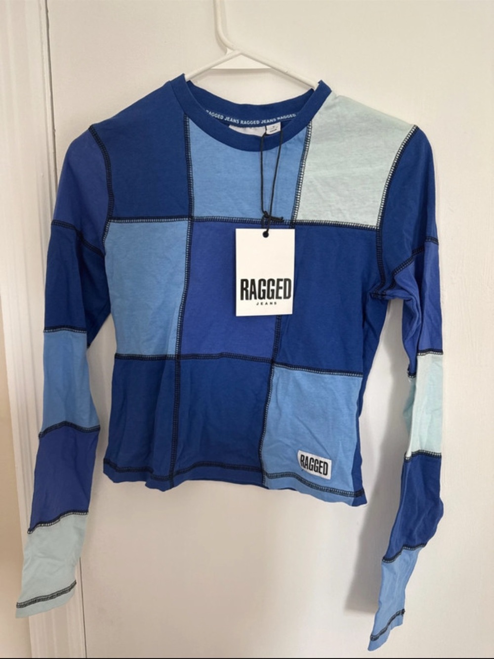 Blue patchwork long sleeve Ragged shirt - Picture 2 of 2